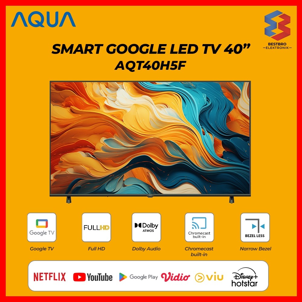 TERBAIK AQUA TV 40" FHD Google TV 40 Inch AQT40H5F Smart TV Android TV