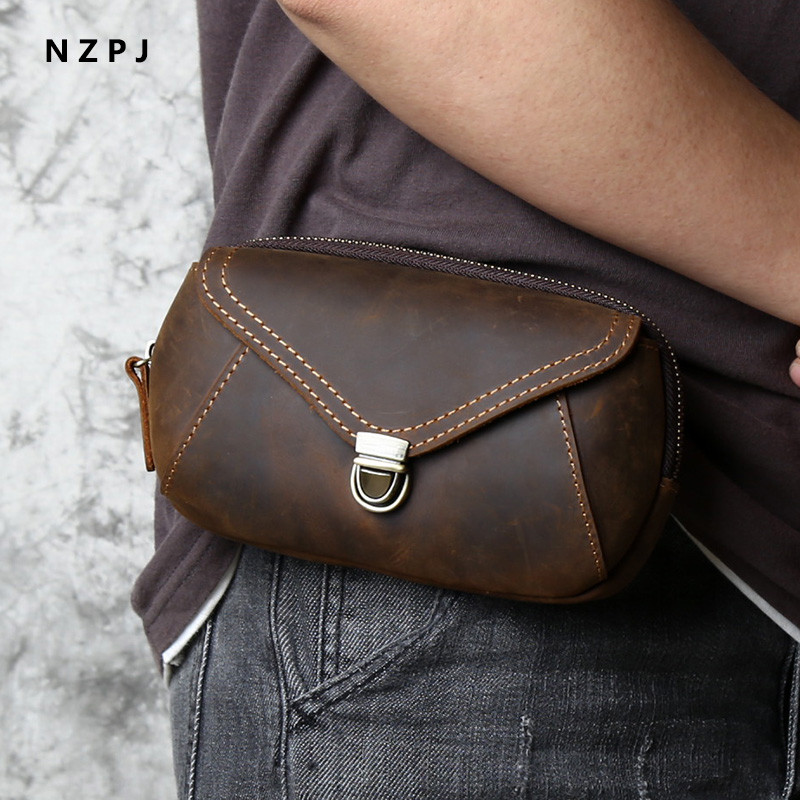 Retro Leather Men's Mobile Phone Bag Crazy-horse Leather Waist Bag Top Layer Cowhide Clutch Cross-bo