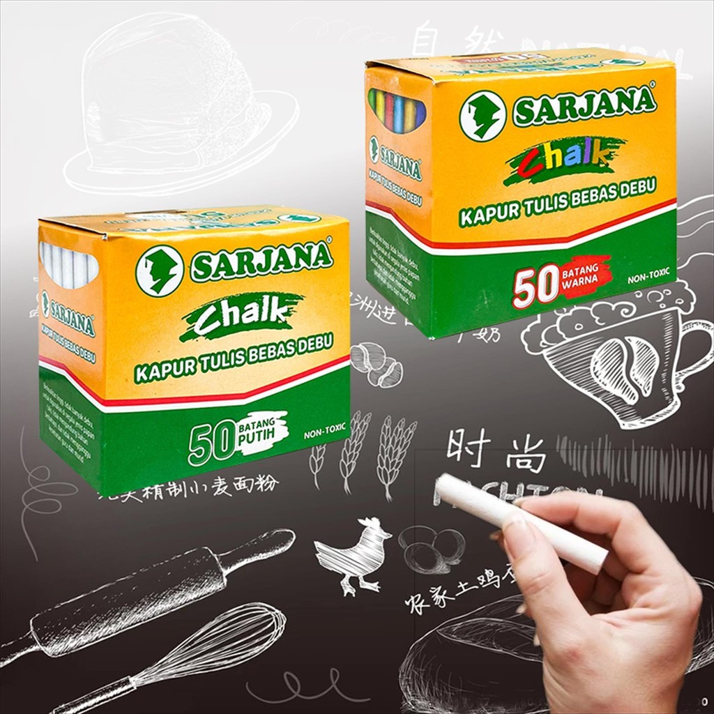KAPUR PAPAN TULIS SARJANA  Putih Isi 50 Batang // Kapur Tulis Warna Sarjana // Kapur Papan Tulis Sar