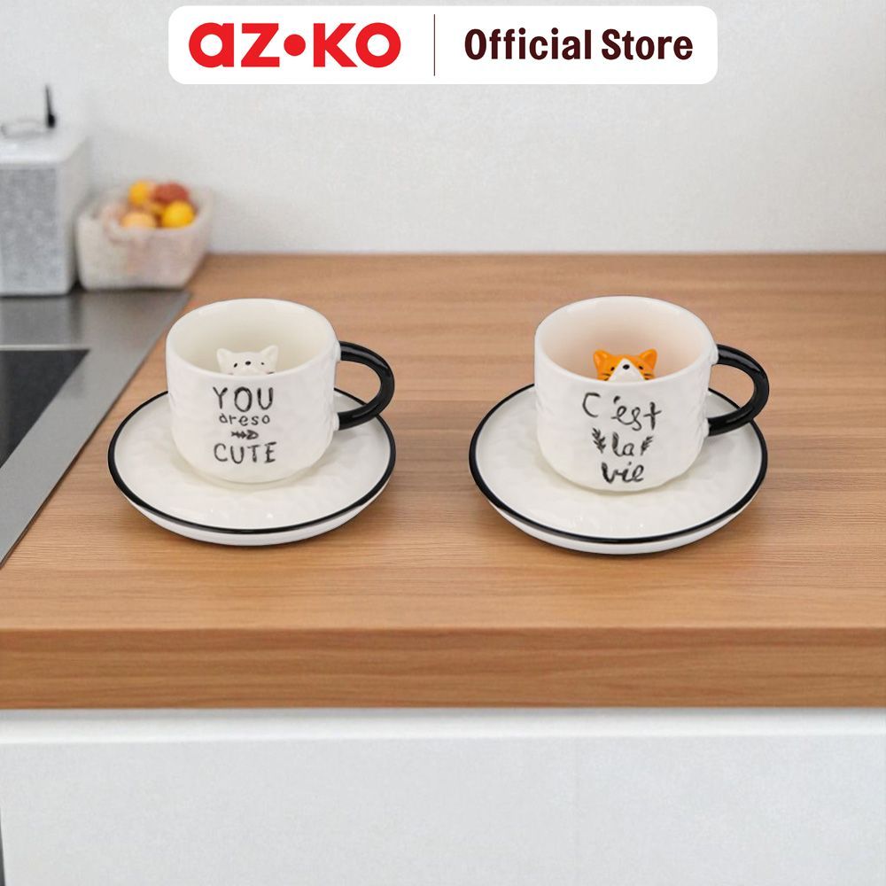 AZKO Delicia 200 ml Mimi Cangkir Dengan Saucer Random Cup Kopi Dengan Piring Kecil Wadah Minuman Foo