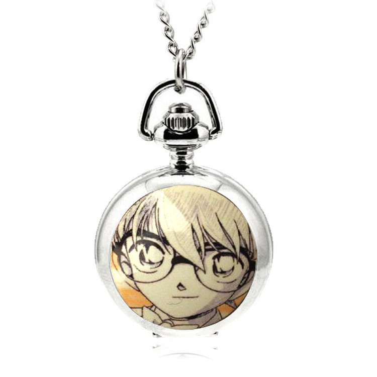 Anime Peripheral Hot-Selling Watch Anime Watch Detective Conan White Steel Enamel Pocket Watch conan