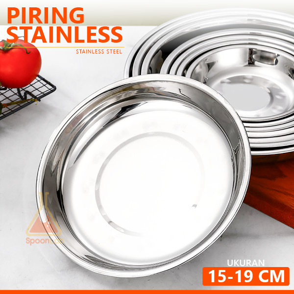 Nampan Saji Piring Bulat Wadah Sedang Baki 15cm 17cm 19cm Stainless Steel Multifungsi
