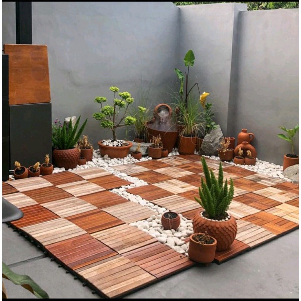 Ubin Lantai Kayu Decking Tile 30 x 30cm Outdoor Indoor Full Vurnish Pernis Alas Lantai Pengganti Ker