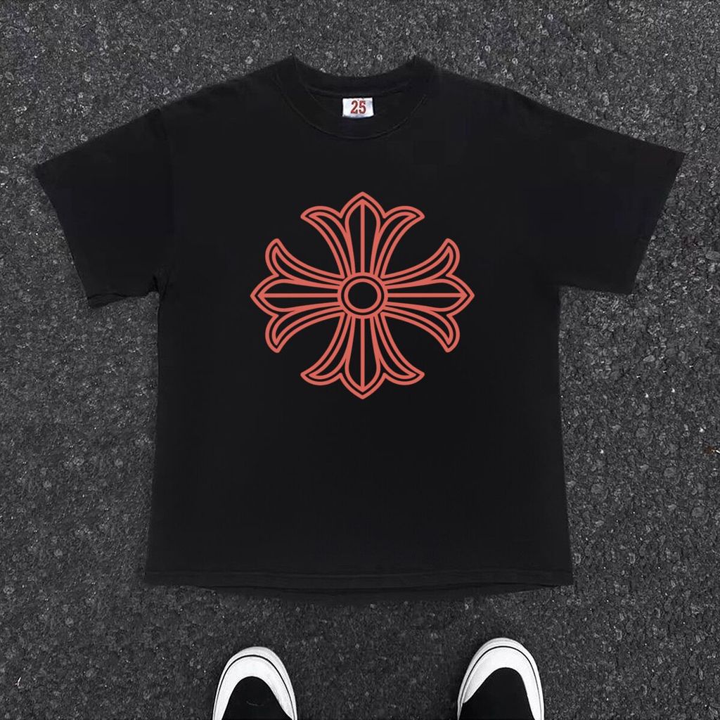 Kaos hitam "Bunga Salib": Vintage cross bunga salib retro,Cotton combed 24s tekstur premium,Original