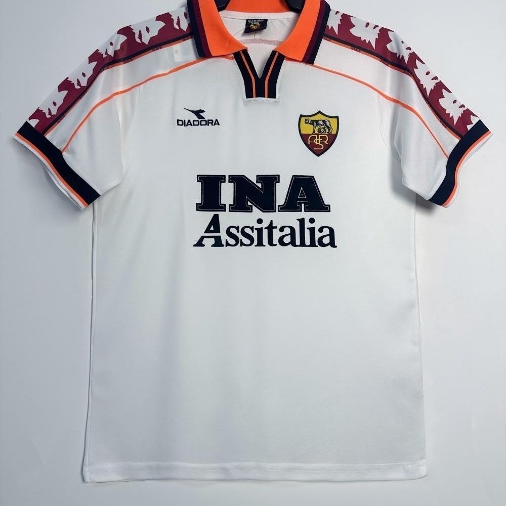 Jersey Sepak Bola Lengan Pendek Putih Retro Dewasa 1998-99 Roma Away T shirt pria