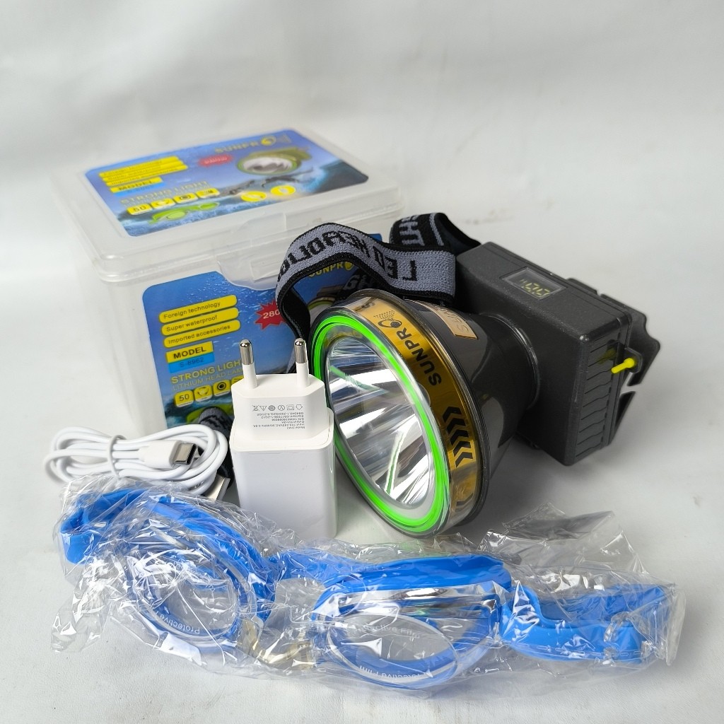 SENTER SELAM SUNPRO S-8962 280watt Senter Kepala Waterproff senter kepala putar include kacamata