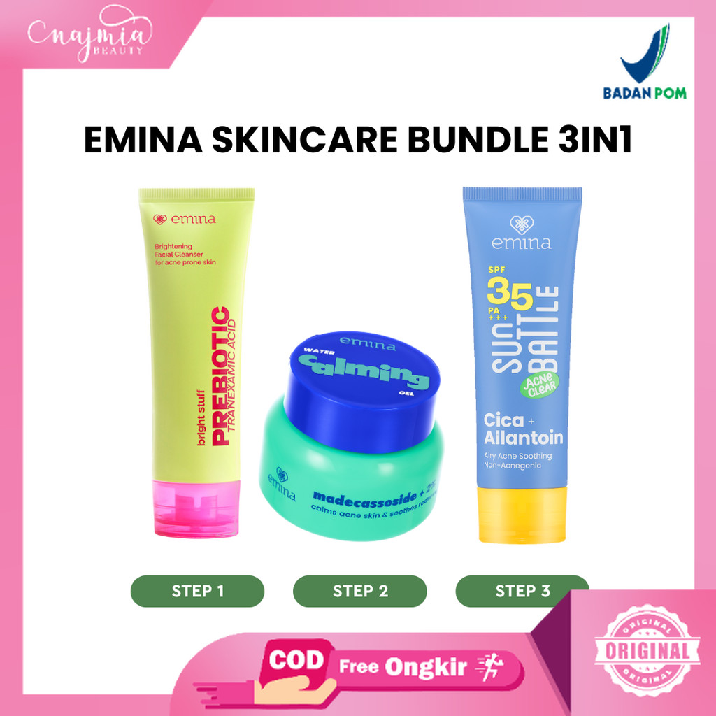 Najmia Ofc Paket Emina Skincare Kit Bundle 3in1 l Hidrasi Kulit Sensitif Whitening Pencerah Anti Jer