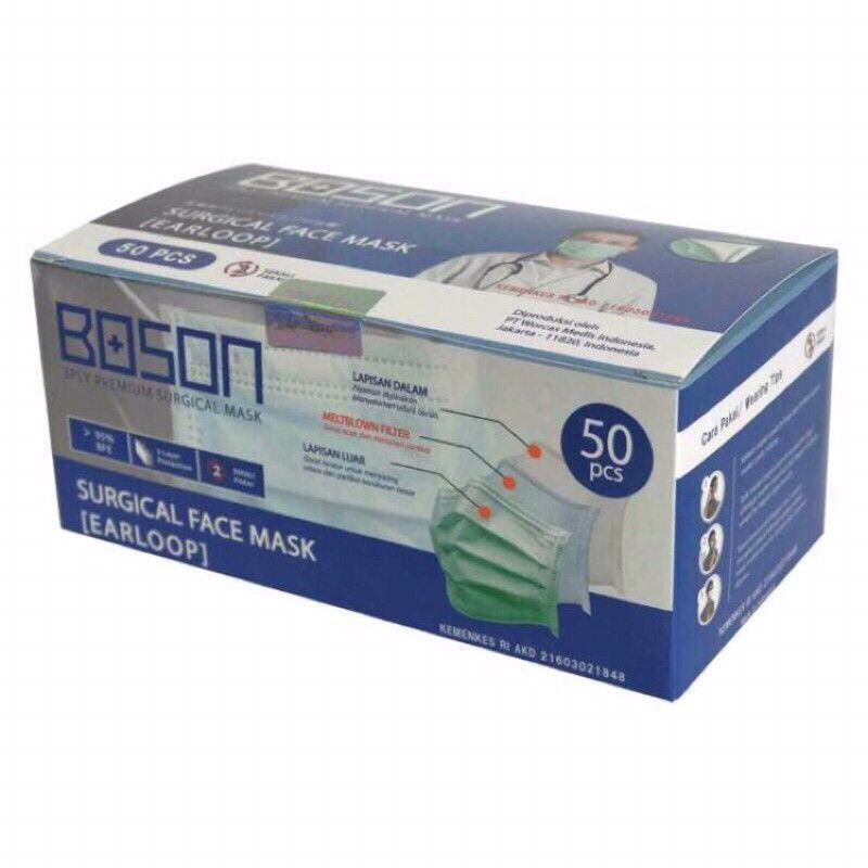 BOSON Masker Bedah Ori Earloop 3 isi 50 Lembar Surgical Mask Harga Kuat