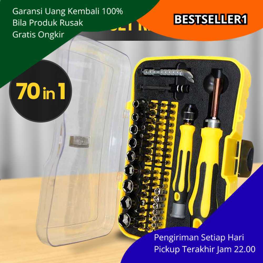 Obeng Set Lengkap 70 in 1 – Alat Reparasi Serbaguna dengan 65 Kepala Obeng Baja Krom Vanadium, Gagan
