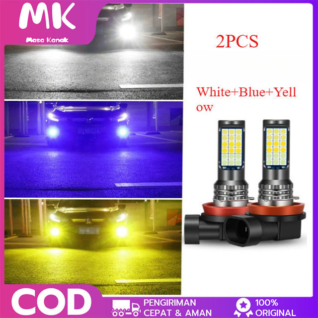 MK Lampu Kabut LED Lampu LED H11 H8 H16 Fog Lamp Foglamp Lampu Kabut Mobil 24SMD Kuning Putih Biru 3