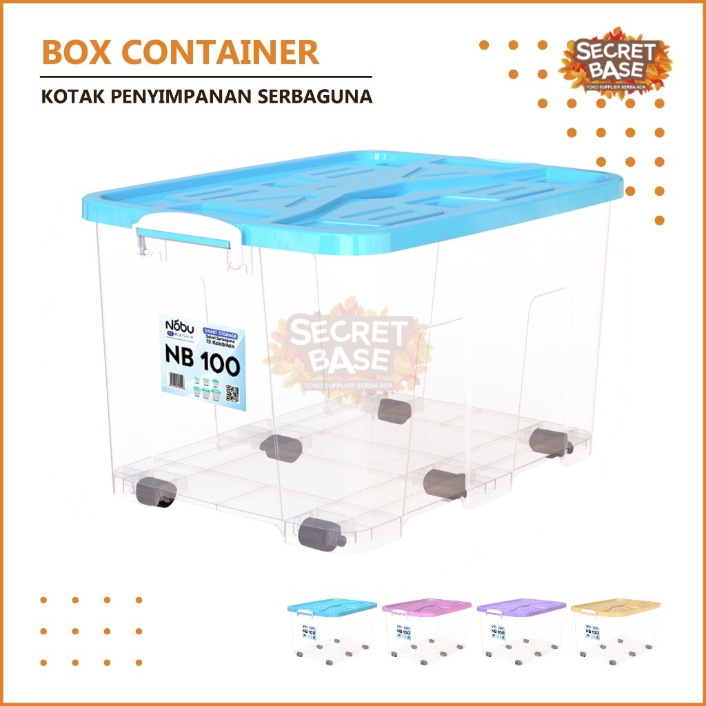 BOX CONTAINER + RODA - Box Plastik 100 L / 85 L / 55 L / 40 L Kontainer Box Bening / Clear Besar