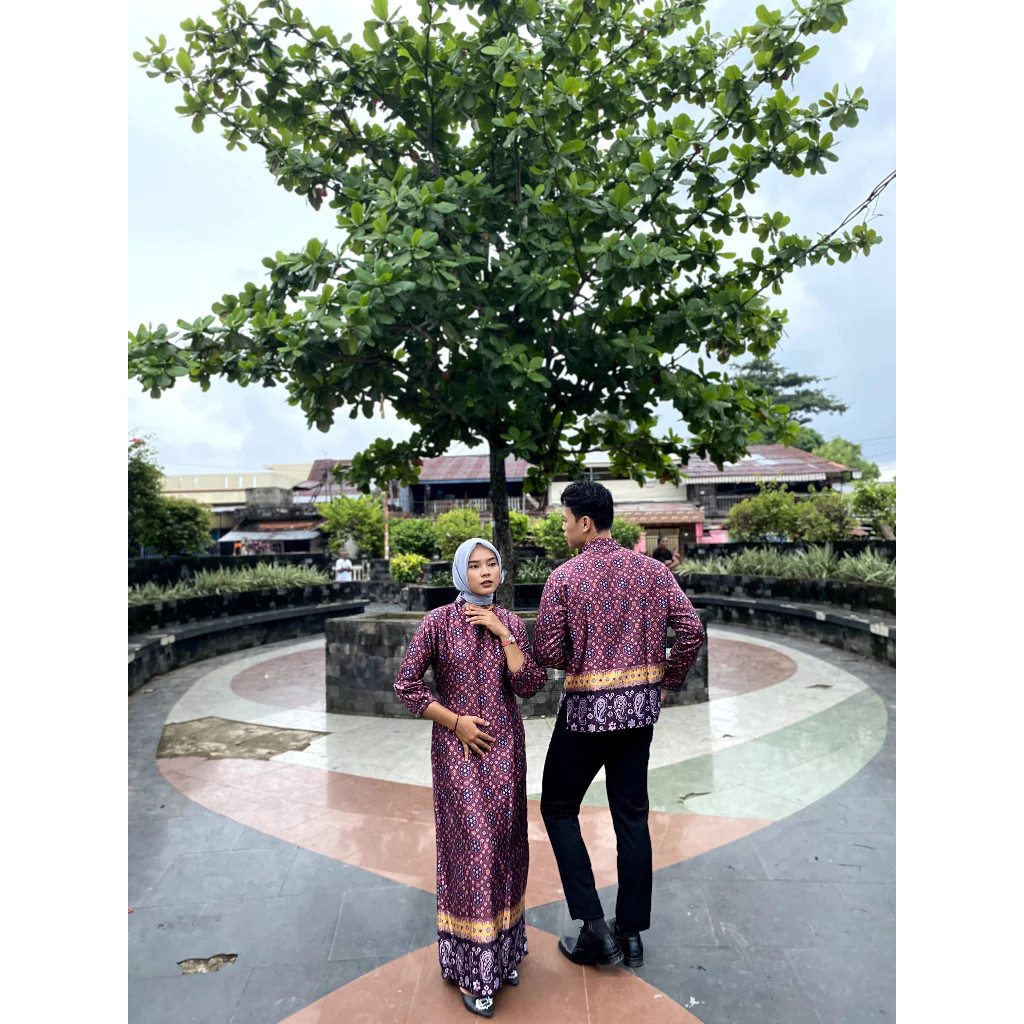 Tina Songket Baju Couple Palembang Warna Ungu Motif Titik 7 Pasangan Pria Wanita Batik Terbaru