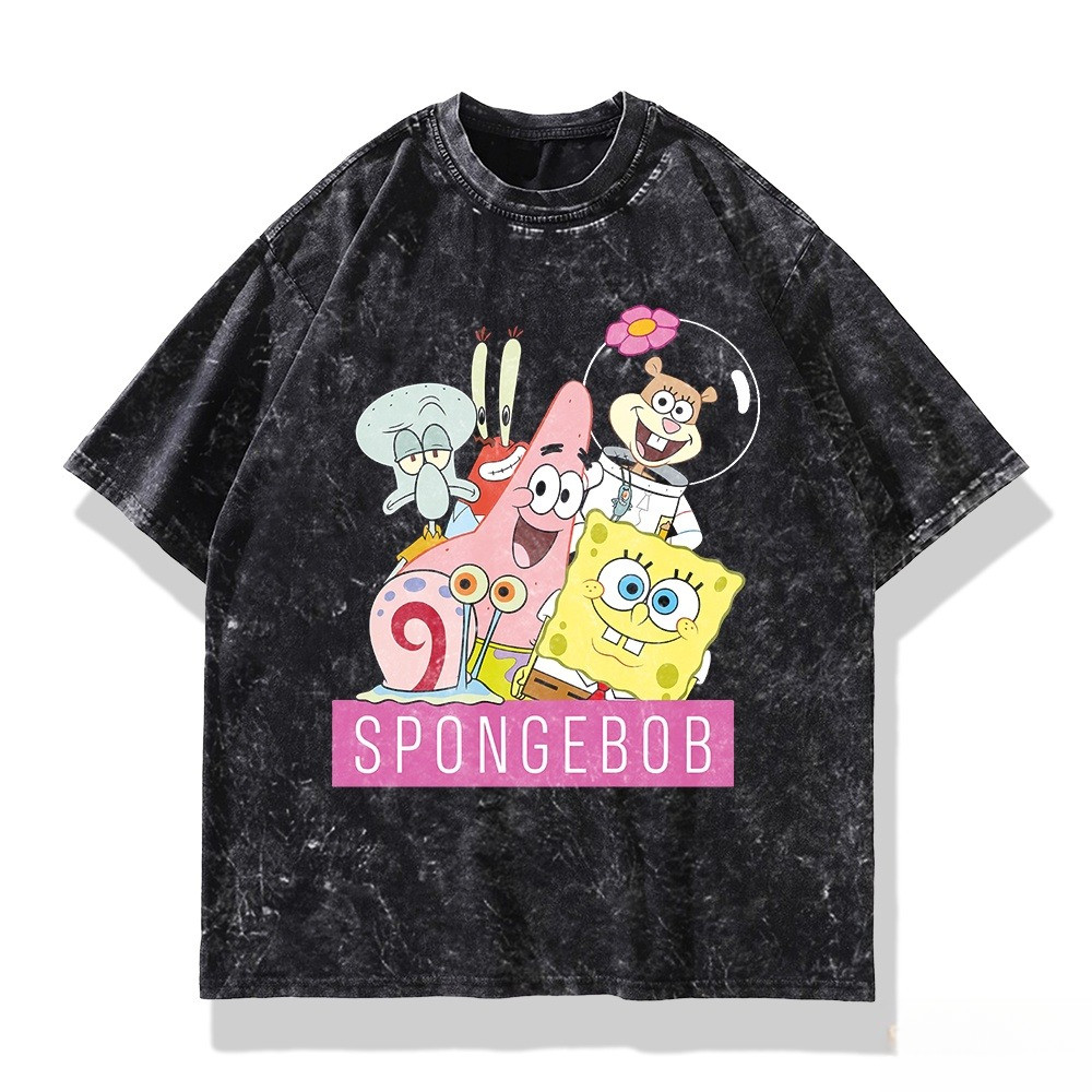 COD Misteri Baju Spongebob Oversize Vintage Washed Cartoon 90s Classic Printed On Cotton