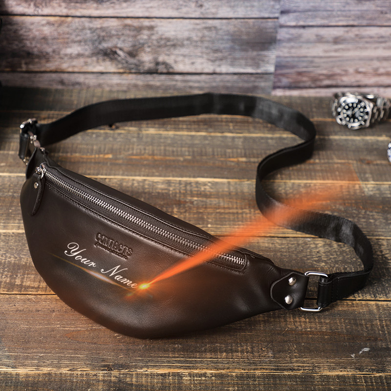 Contact's Crazy Horse Leather Waist Packs Hip bag Banana bag Large Capacity Fanny Pack for men Casua