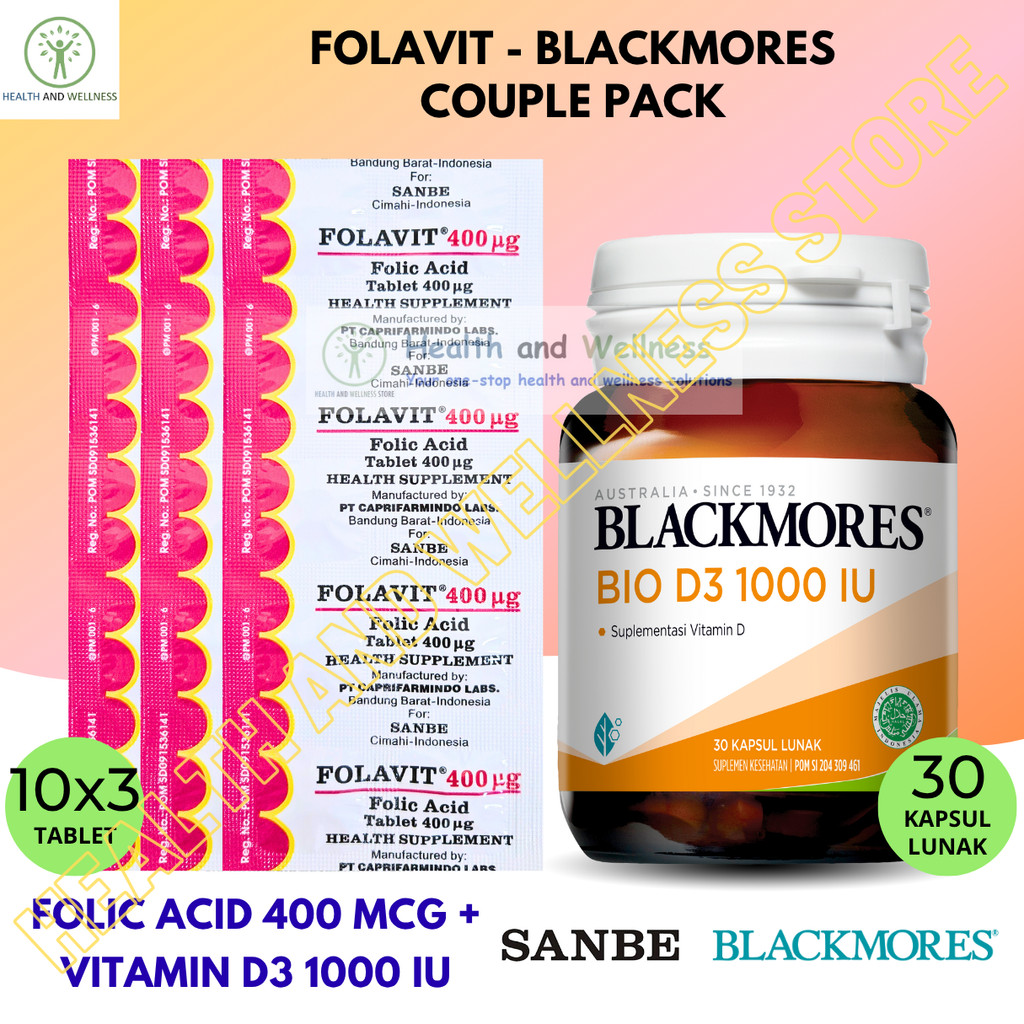 Blackmores Bio D3 1000 IU Kapsul Lunak dan Sanbe Folavit 400 Mcg Tablet