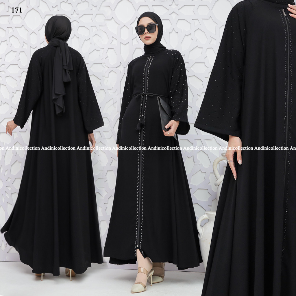 Abaya Jetblack Hitam Pekat Jetblack Premium Full Sleting Gamis Outer Syari Muslimah remaja untuk Umr