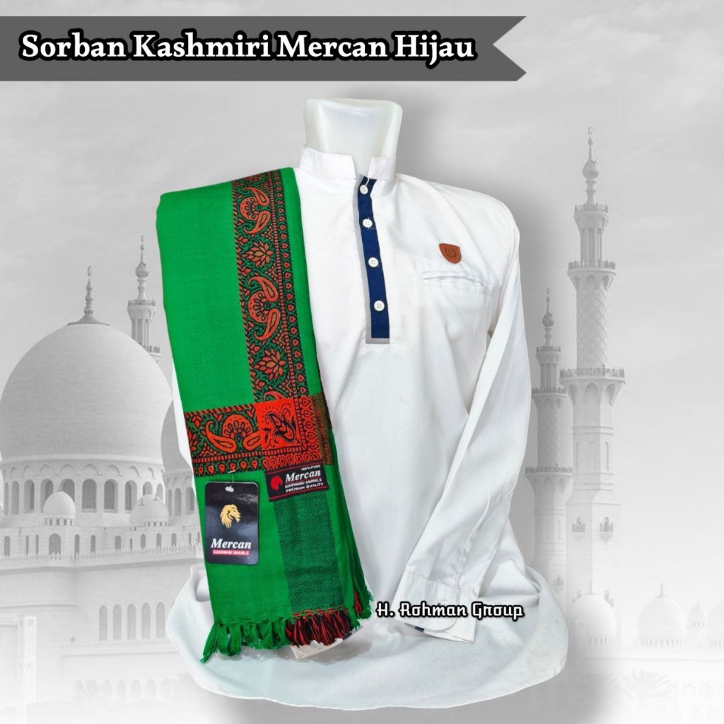 Sorban Kashmiri Hijau Persegi Panjang Ori Brand Merchan
