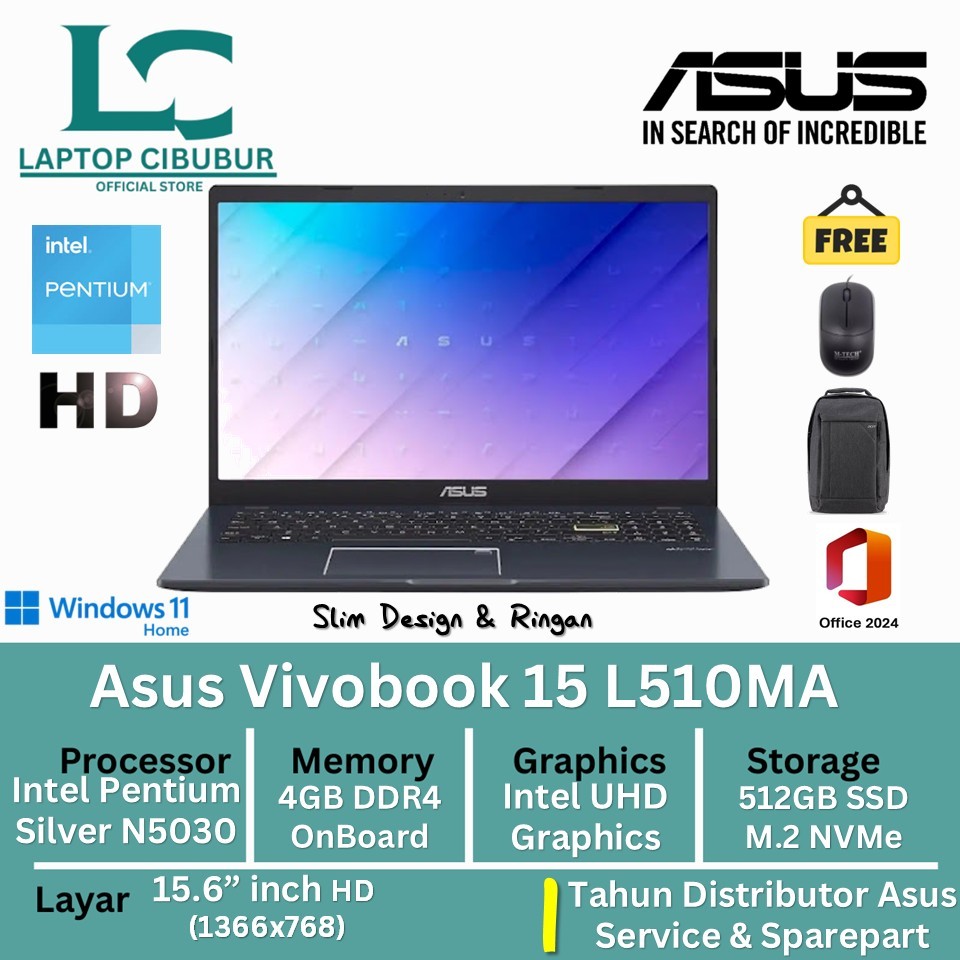 LAPTOP SLIM DESIGN Asus Vivobook E410KA / E410MA / L410MA / L510MA N4020 N4500 N5030 512GB SSD FHD