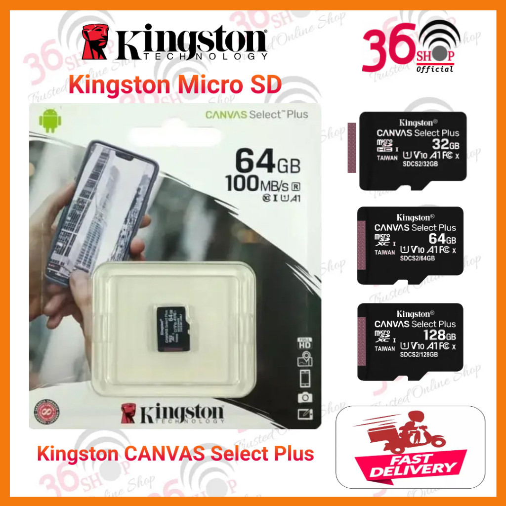 AS Kingston Micro SD Card 32GB, 64GB, 128GB Canvas Select Plus