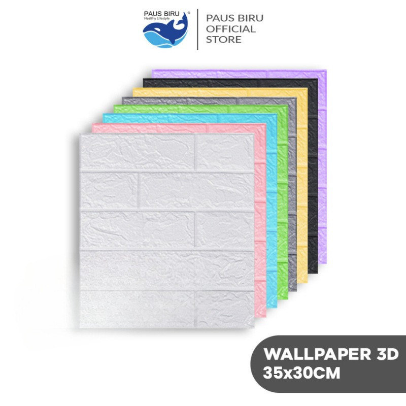 Paus Biru - Stiker Dinding 3D Wallfoam Tahan Air, Kedap Suara, Motif Kartun & Batu Bata