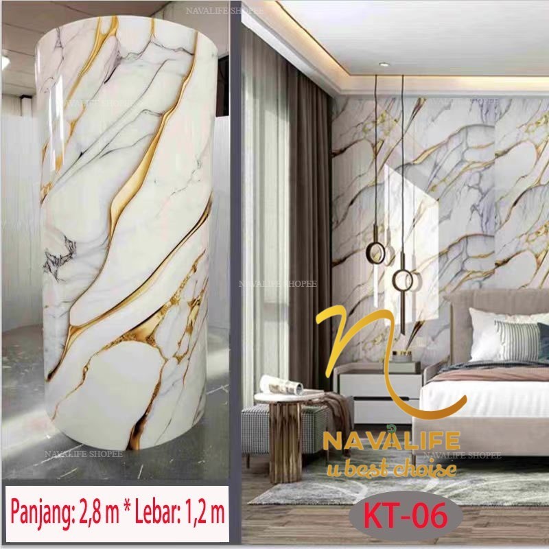 Navalife Marmer roll stiker/ Wallfoam Marmer pvc / Vinyl Marbel Sticker / latar belakang kamar tidur