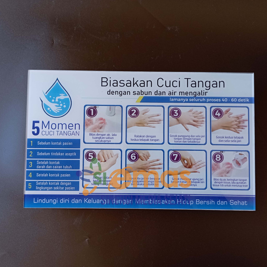Papan Akrilik 5 Momen Cuci Tangan | Acrylic Langkah Mencuci Tangan dengan Sabun dan Air Mengalir