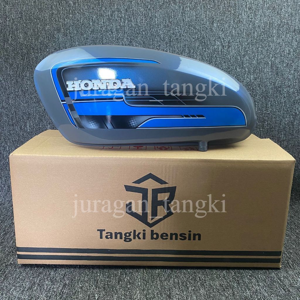 Tangki CB 125 Lembayung 002– Tangki Bensin Honda CB125 Model Klasik Retro Full Set Cat Biru Abu