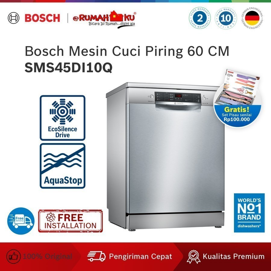 Dishwasher Bosch SMS45DI10Q Seri 4 Silver Inox Freestanding Dishwasher