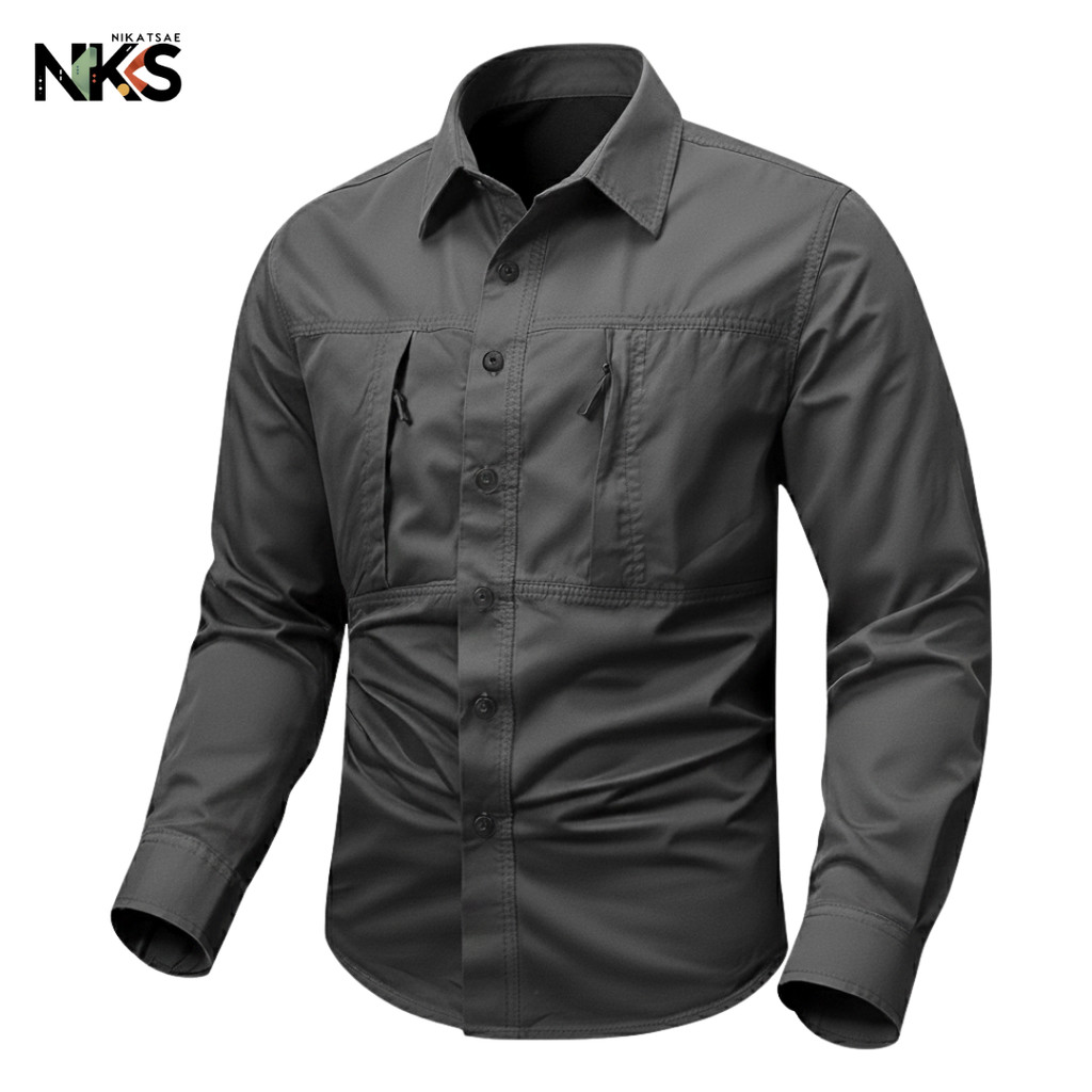 Kemeja Tactical Pria Abu Tua / Kemeja Tactical / Baju Tactical / Kemeja Tactical Lengan Panjang