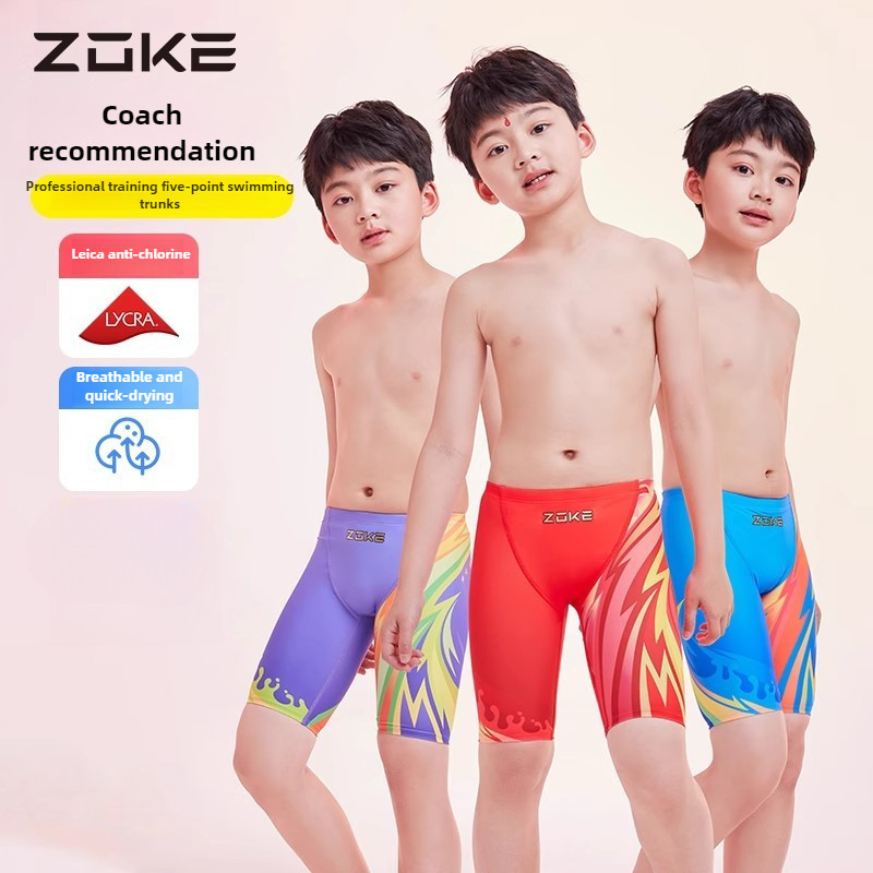 Anak-anak Kompetisi Berenang Celana Pendek Zoke Boys Length Lutut Cepat Balap Berenang Trunk