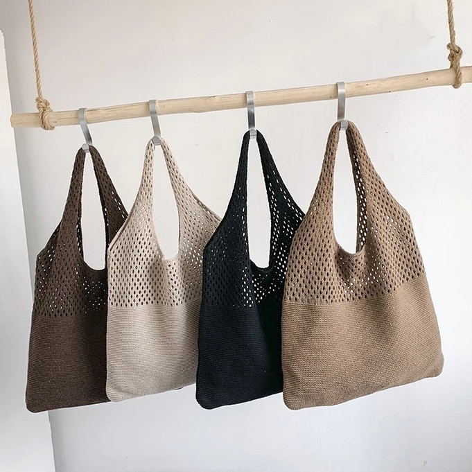 Tas Rajut Tote Bag Wanita | Tas Rajut Besar Elegan untuk Kerja & Jalan
