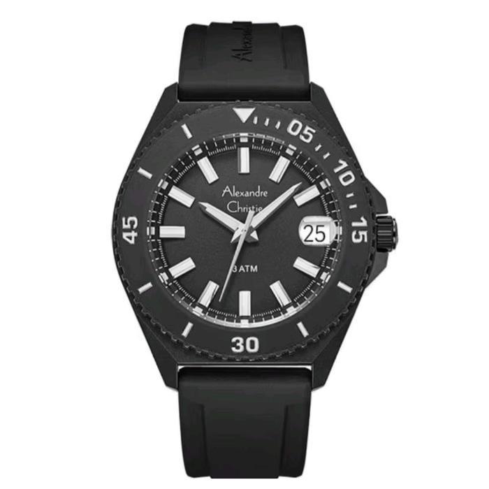 Jam Tangan Pria Alexandre Christie AC8693 AC 8693 8693 Rubber Original - Full Hitam