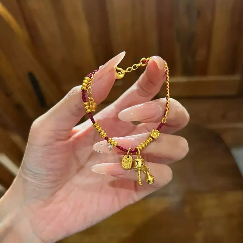 Gelang Roda Doa untuk Wanita, Berlapis Emas, Gaya Baru Cina, Tren Nasional
