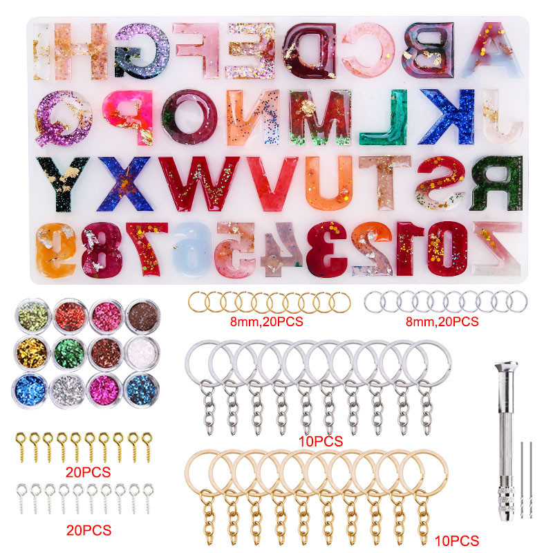 236pcs Cetakan Silikon Gantungan Kunci Nomor Cetakan Gantungan Kunci Resin Huruf Cetakan Resin Liont