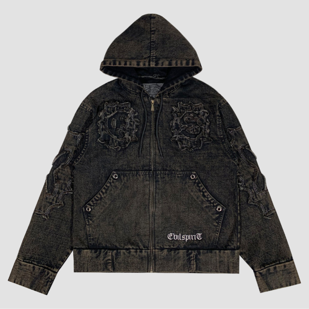 EvilSpirit Hoodie Denim - Flowris Washed Unisex