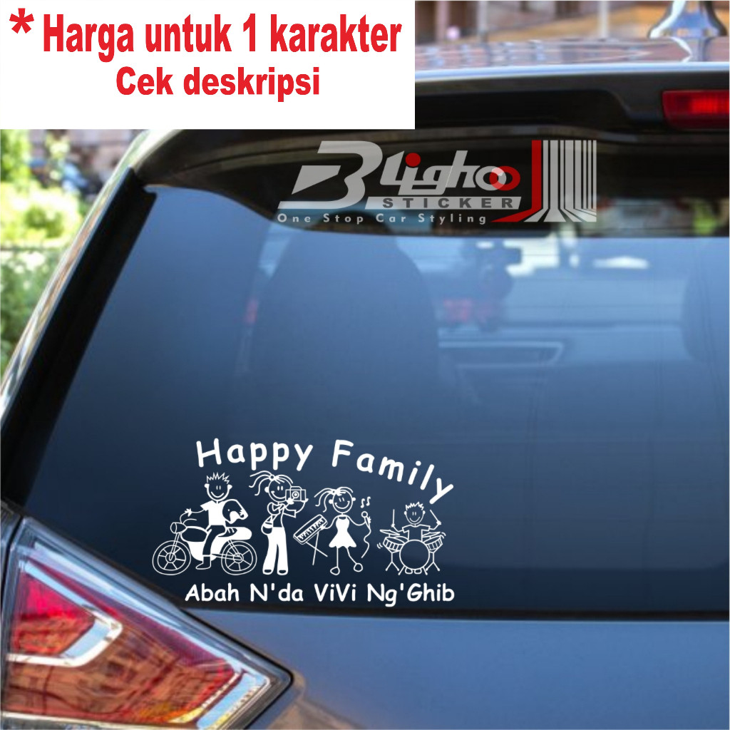 BLIGHOO - CUTTING STICKER HAPPY MUSLIM FAMILY / HAPPY FAMILY KACA MOBIL LUCU STIKER MOBIL KEREN