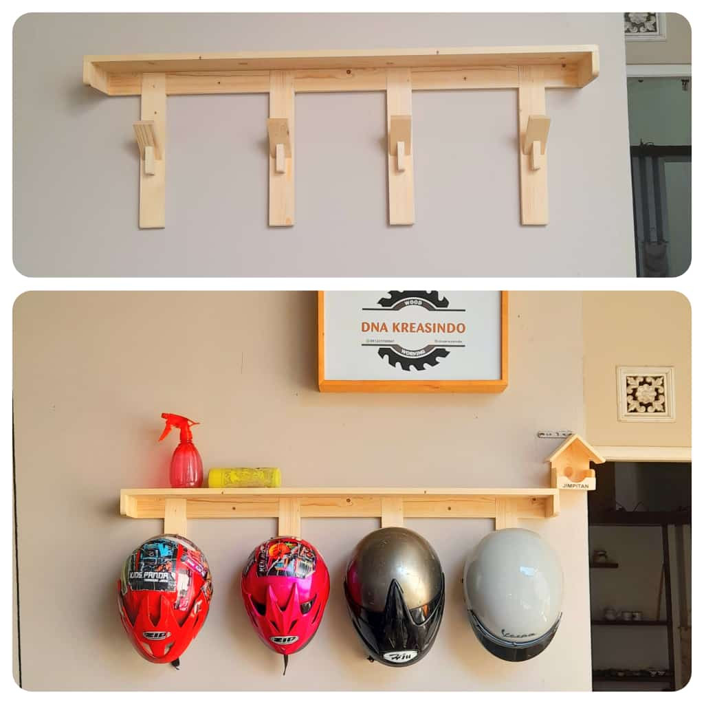 ambalan rak helm kayu jati belanda