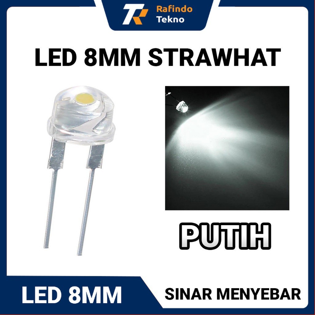 LED Strawhat 8mm Body Clear | Lampu LED Topi - Warna Putih