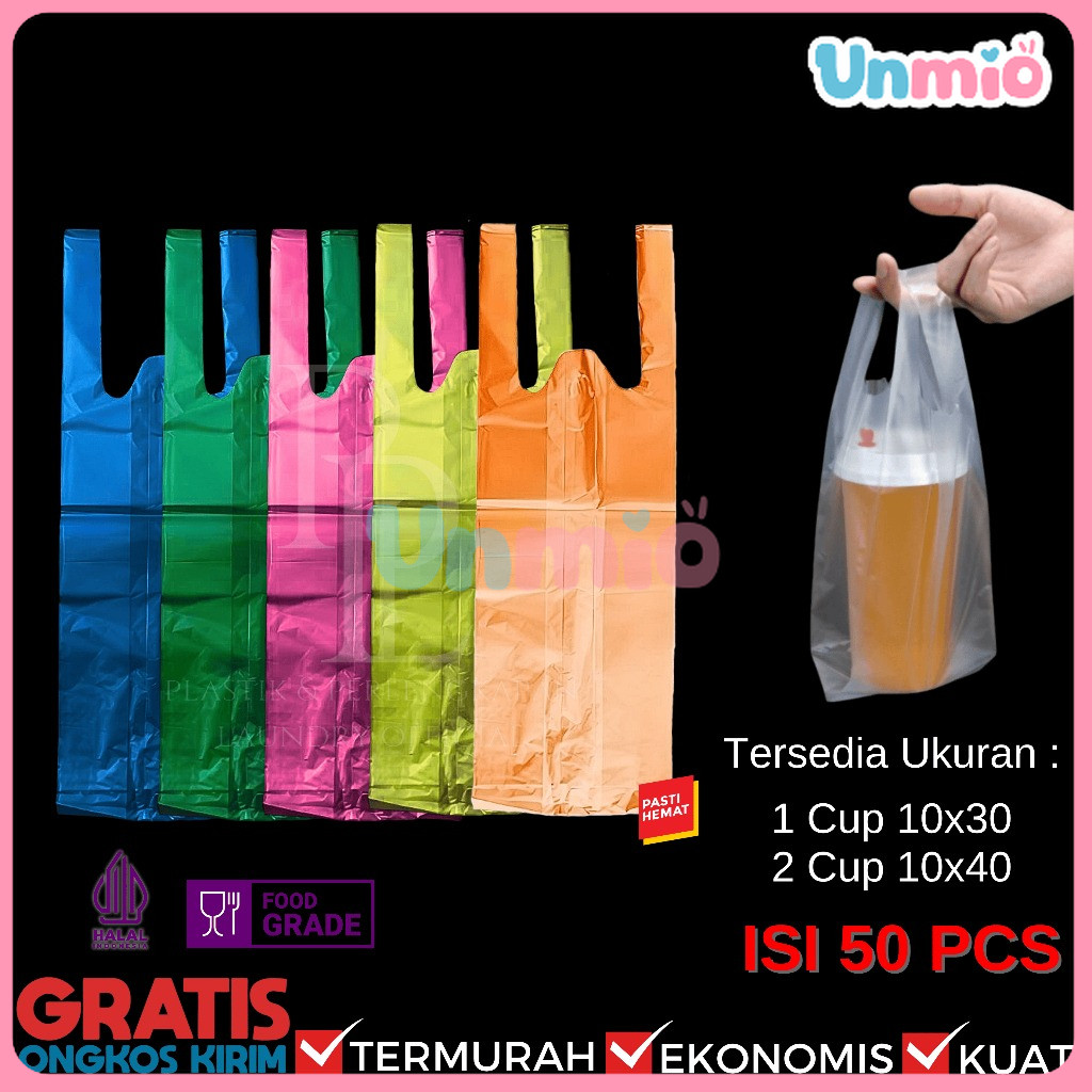 [EKONOMIS] KANTONG HD KRESEK GELAS WARNA 1 CUP 2 CUP | PLASTIK HD CUP WARNA UKURAN 1 & 2 CUP | 10X30
