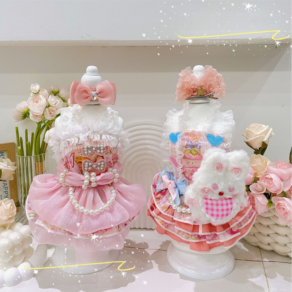 [Pet Wardrobe]Item pakaian hewan peliharaan populer: rok tutu mutiara renda katun murni yang bernapa