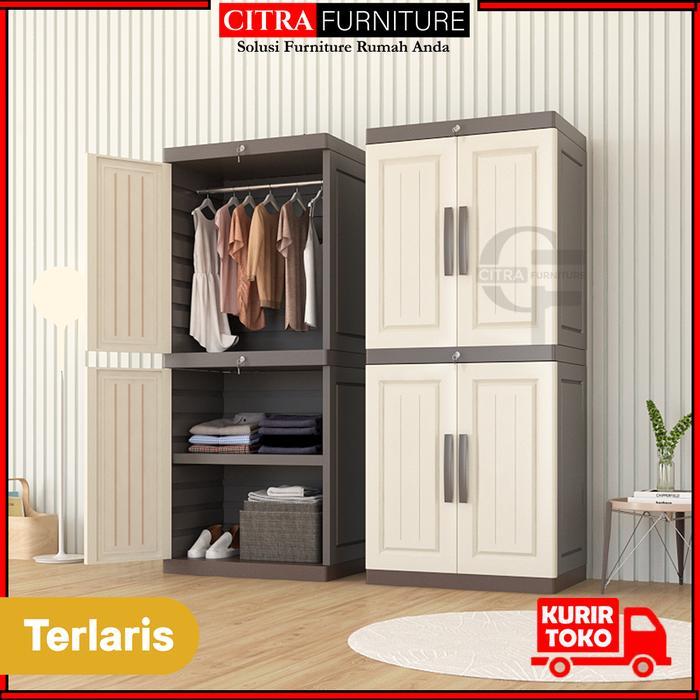 Lemari Pakaian Baju Plastik Premium Besar Jumbo - Putih, RAK NON KACA