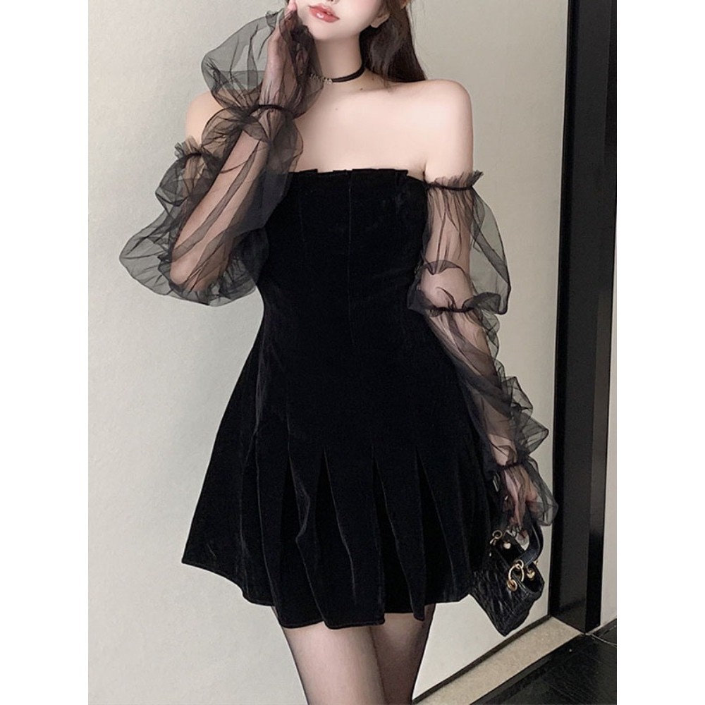 Baju Mini Dress Hitam Mewah Elegan Korean Style Party Dress Pantai Wanita Kekinian Press Body Hallow