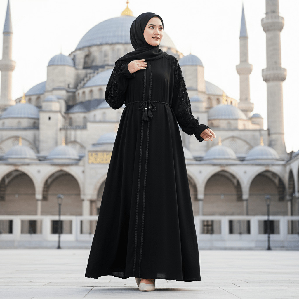 Gamis Umroh Wanita Abaya Premium Terbaru Umrah Lebaran Outer Elegan Putih Polos Haji Hitam 2026
