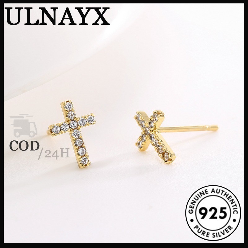 Anting Emas Salib Wanita Berlian Penuh Kecil