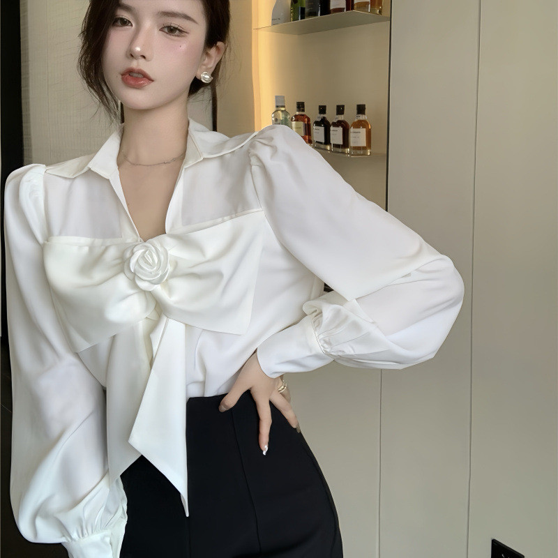 Kemeja Pita Putih Prancis untuk Wanita dengan Rasa Desain