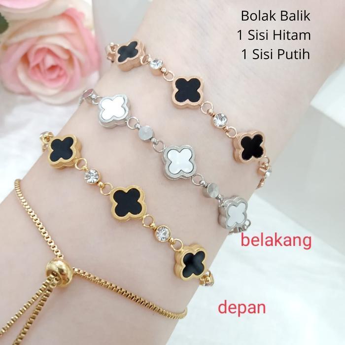 Promo Gelang Serut Clvr Polos Bolak Balik Hitam Putih Titanium Anti Karat & Anti Luntur - Gold