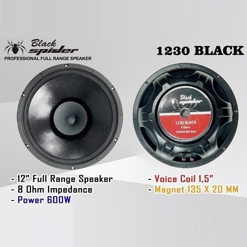 Speaker Black Spider 12" 1230 BLACK Original 12 inchi 600W 8R Profesional Speaker Komponen Ful Range