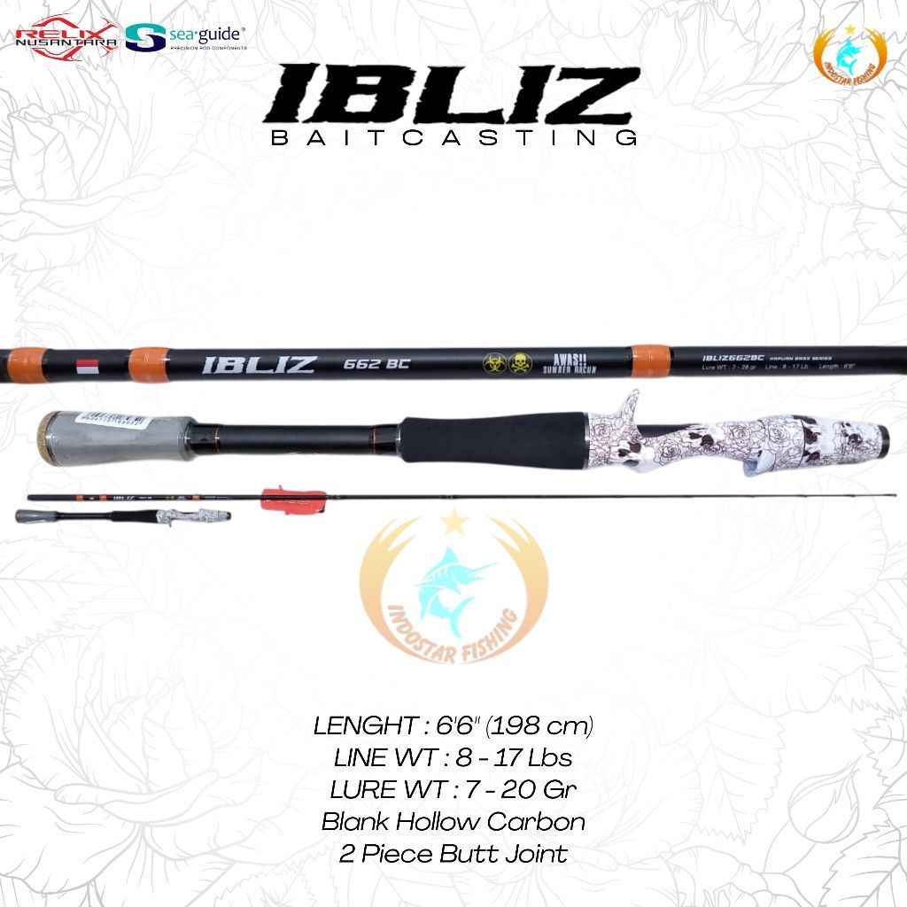 Indostar Surabaya Joran Pancing RELIX NUSANTARA Ibliz 662 BC Mancing Casting Toman 8-17Lbs - IS