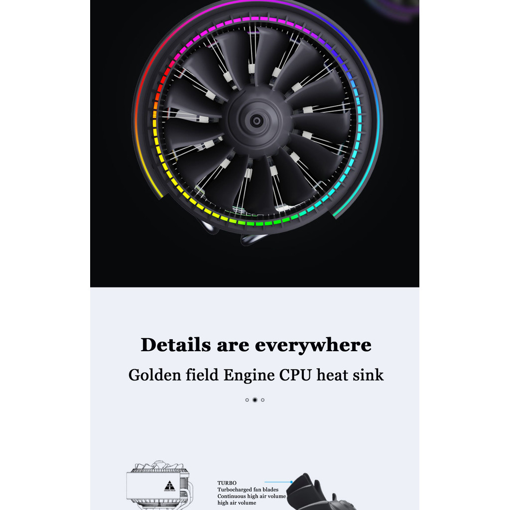 Golden field Engine Quiet Fan rgb Full Color 4 Copper Tube CPU Radiator support LGA775 115X 1366 120