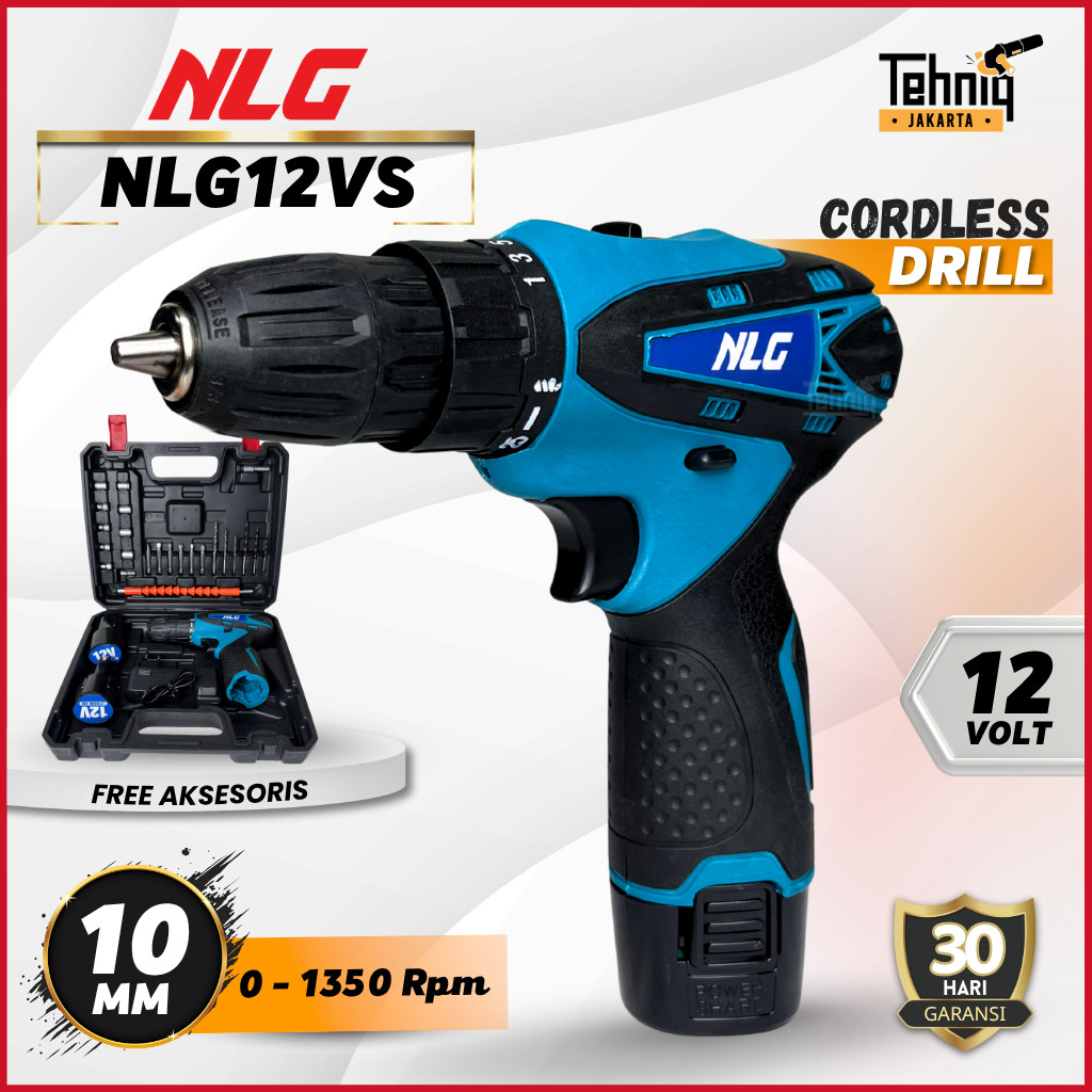 NLG 12VS Mesin Bor Tangan Baterai Tanpa Kabel / NLG 12VS Hand Drill Cordless Rechargeable 12 Volt